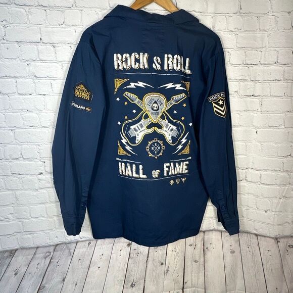 Rock & Roll Hall of Fame Shirt Mens Large Blue Button Down Unique Cleveland - Picture 1 of 7